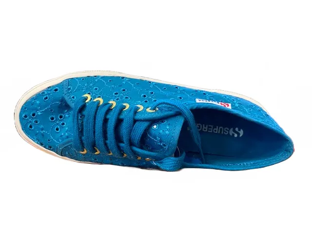 Superga scarpa sneakers da donna in sangallo satin 2750 S008C40 D33 ottanio