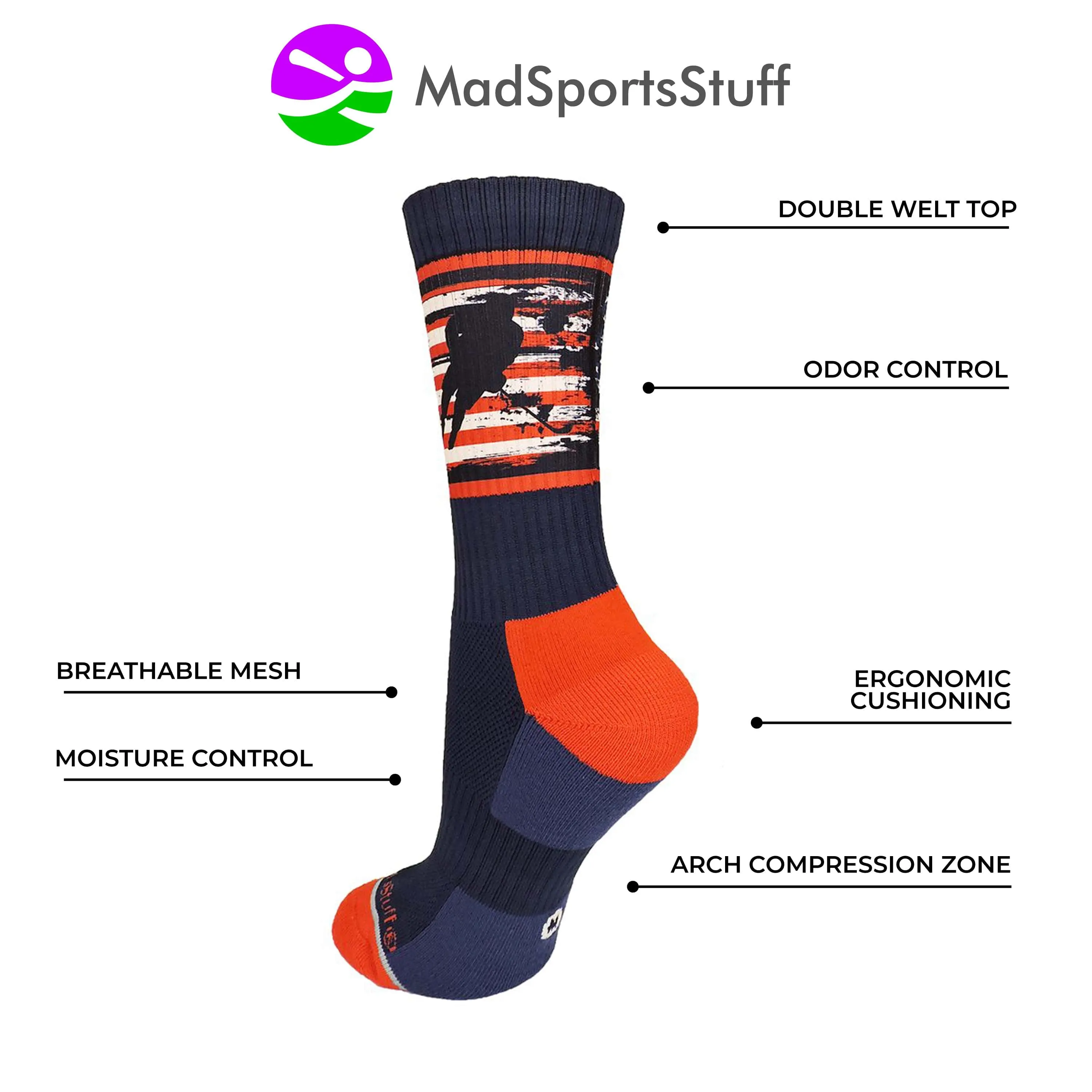 USA Flag Hockey Player Athletic Crew Socks