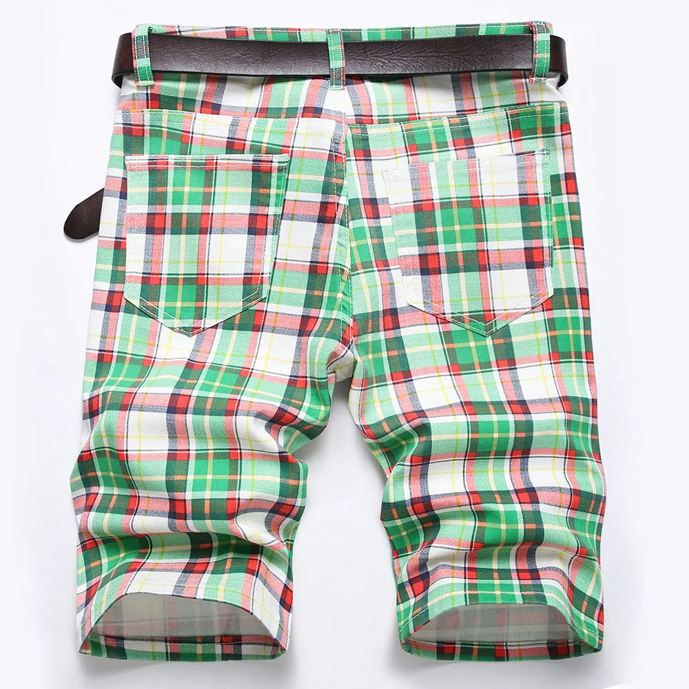 West Louis™ Plaid Print Tartan Stretch Jeans Short