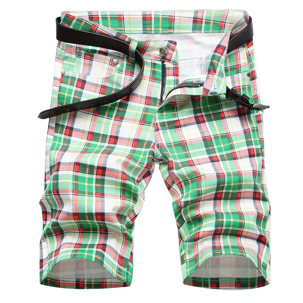West Louis™ Plaid Print Tartan Stretch Jeans Short