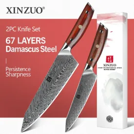 XINZUO 2PCS Kitchen Knife Brand Cook Sets High HRC Damascus Steel Knife Brand Chef