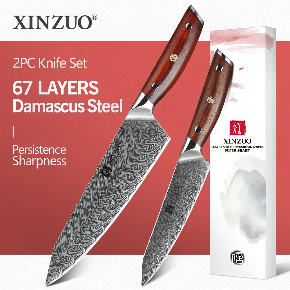 XINZUO 2PCS Kitchen Knife Brand Cook Sets High HRC Damascus Steel Knife Brand Chef
