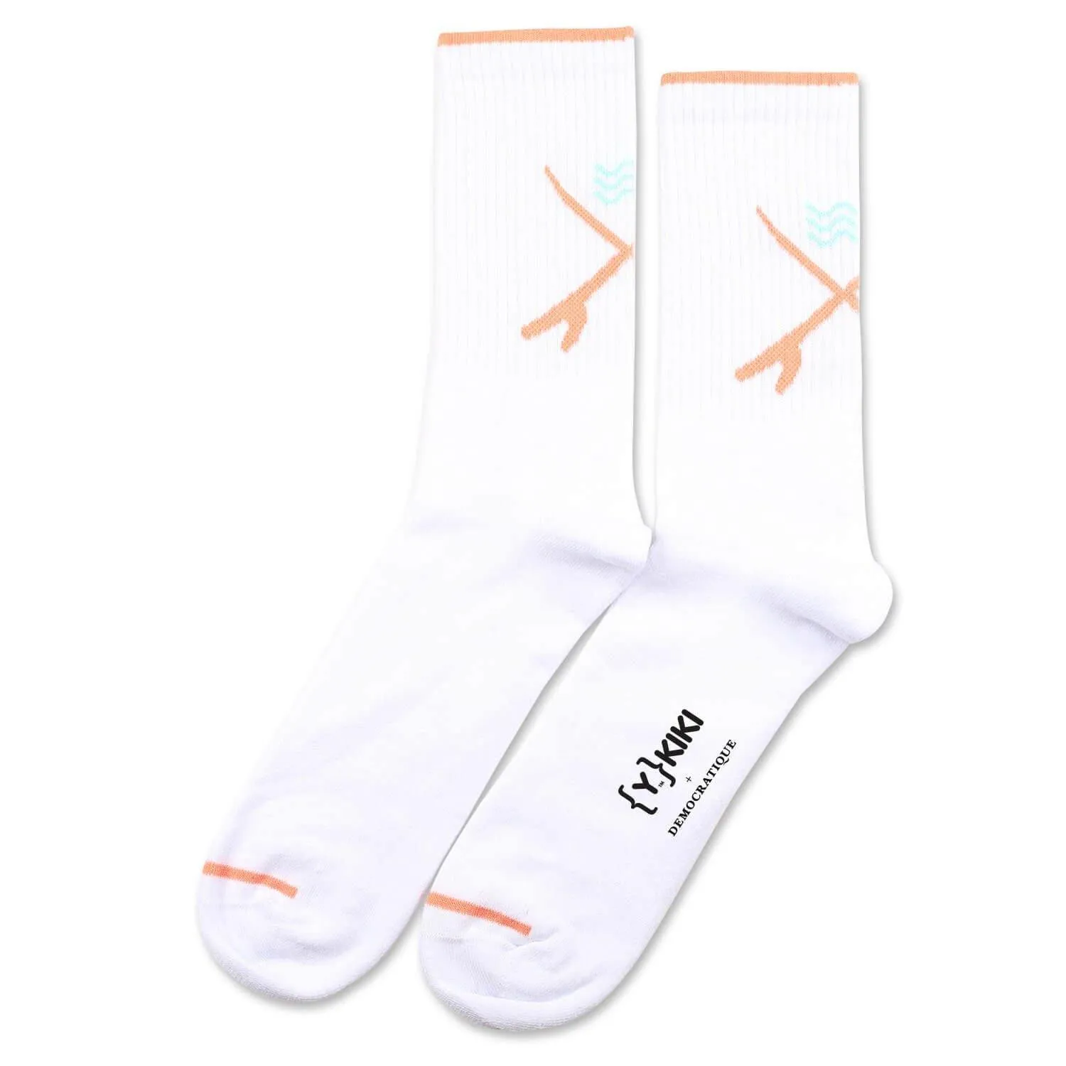 YKIKI x Democratique Socks Athletique Classique Motif Clear White/Light Salmon/Poolside Green
