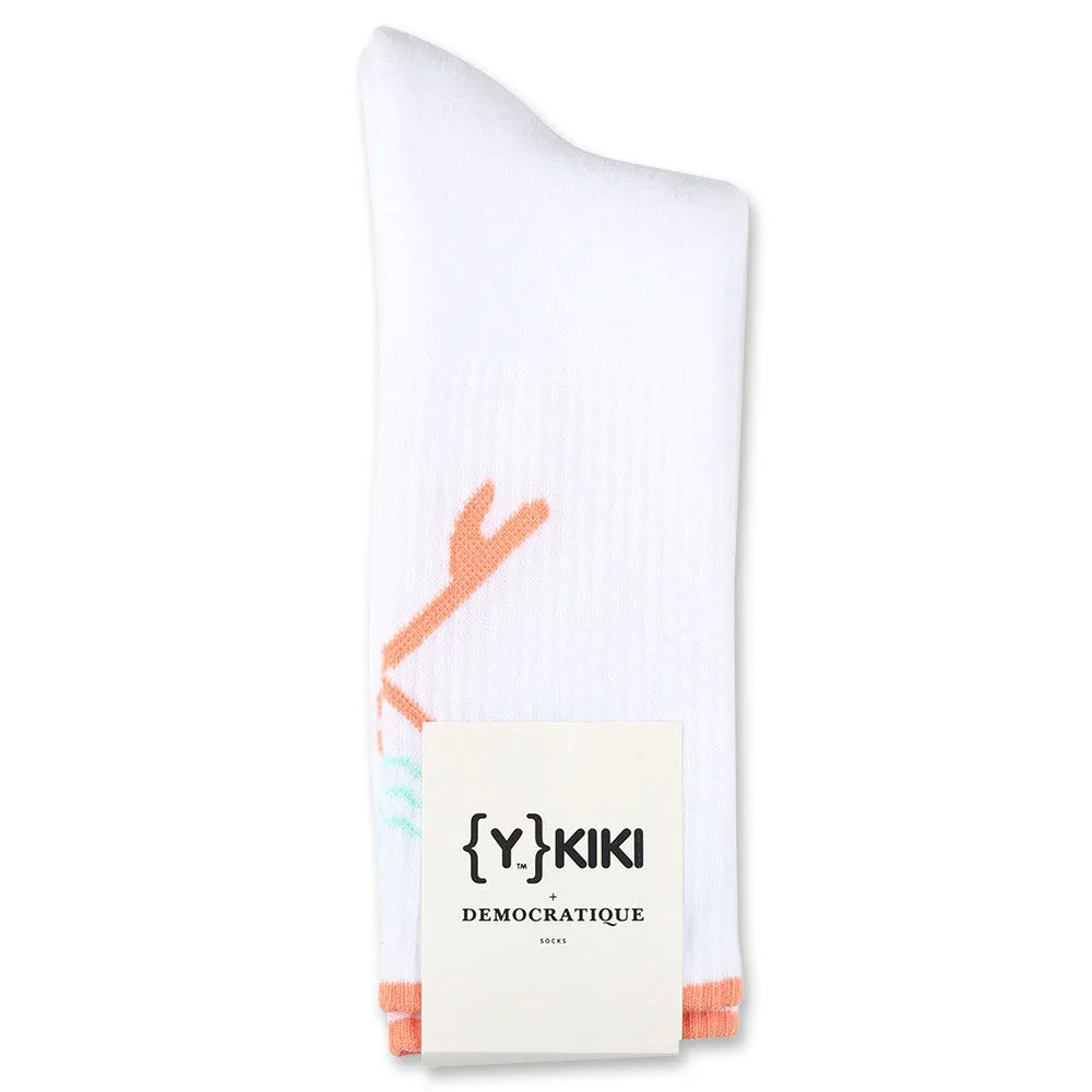 YKIKI x Democratique Socks Athletique Classique Motif Clear White/Light Salmon/Poolside Green